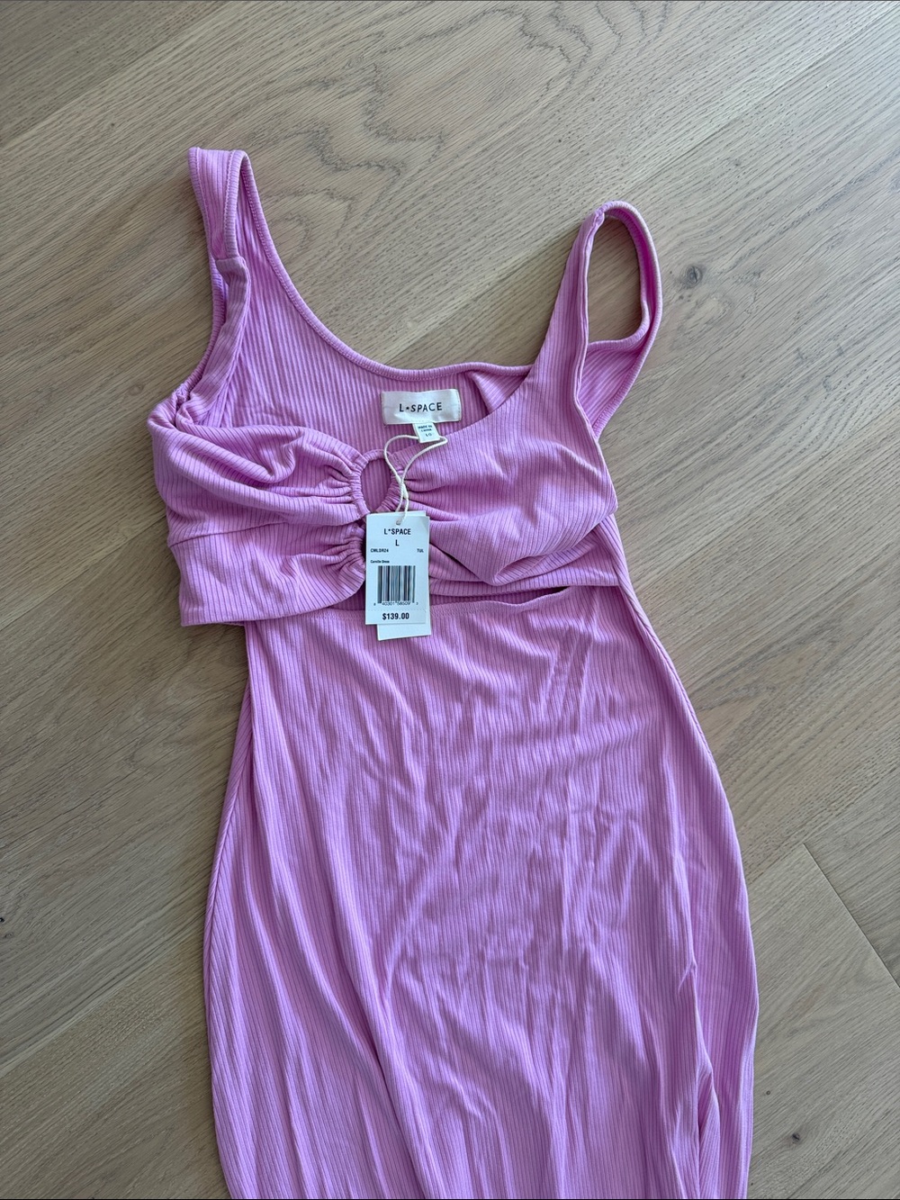 l*space Pink Ribbed Ruched Tank Dress